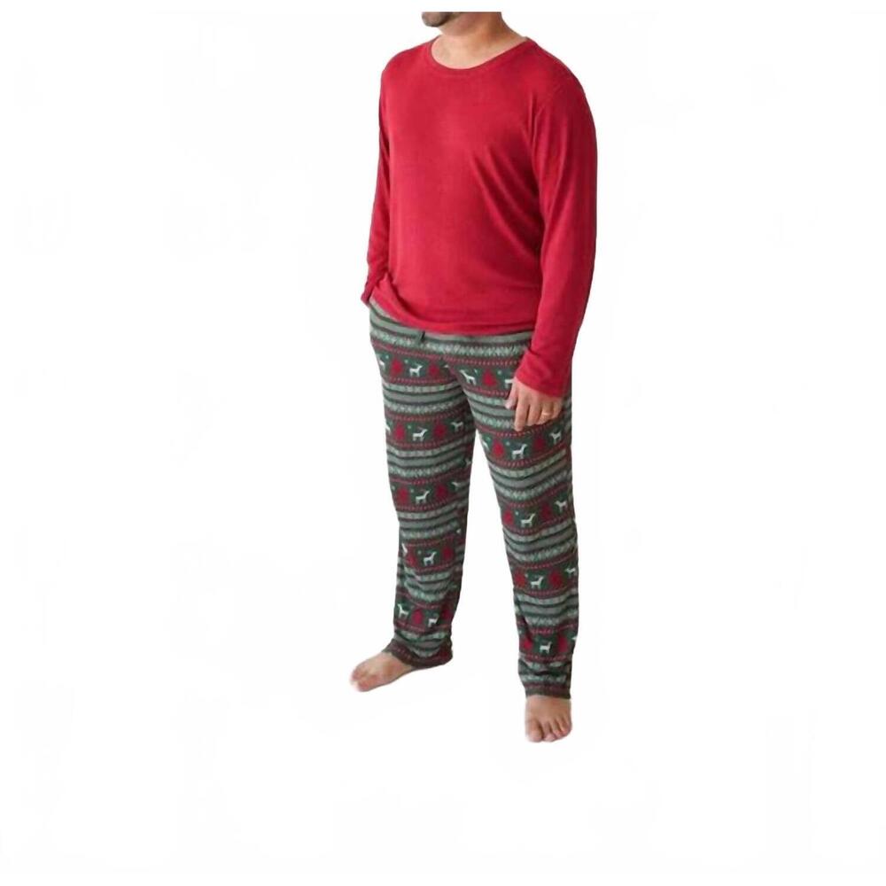 NEW POSH PEANUT men’s long sleeve holiday fair isle loungewear set in green